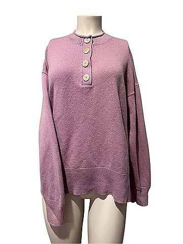 Theory Button-Neck Crew Sweater Cashmere Pullover Sweater (view 1)