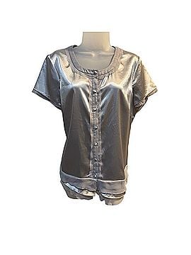 Dao Chloe Dao Shimmering Silver Button-Up Blouse Short Sleeve T-Shirt (view 1)