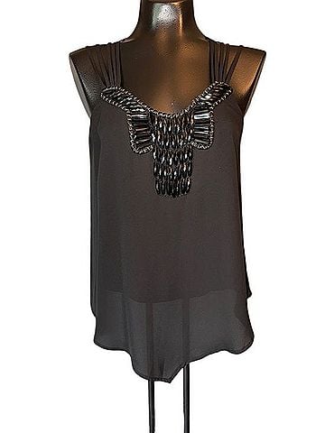 XOXO Black Beaded Strappy Camisole Tank Top (view 1)