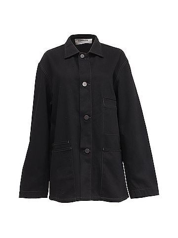 Christophe Lemaire Lemaire Buttoned Workwear Jacket with Pockets in Black Cotton Denim (view 1)