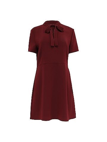 Theory Theory Tie-Neck Mini Dress in Burgundy Triacetate (view 1)