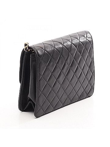 Chanel Chanel Matelassé Single Flap Push-Lock Shoulder Bag/Handbag, Lambskin Leather, Women's, Black (view 2)