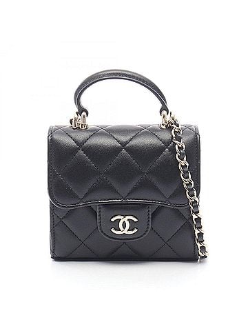 Chanel Chanel Mini Matelassé Chain Clutch Shoulder Bag Handbag, Lambskin Leather, Women's, Black (AP2682) (view 1)