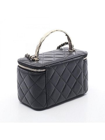 Chanel Chanel Matelassé Vanity Top Handle 2-Way Shoulder Bag/Handbag, Caviar Leather (Grained Calfskin), Women's, Black (view 2)