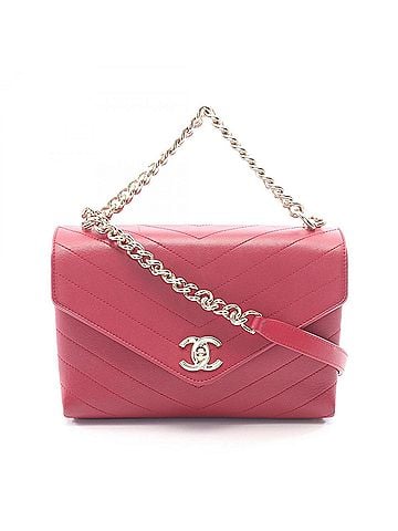 Chanel Chanel Chevron V-stitch 2-way Shoulder Bag/Handbag, Leather, Women's, Red (view 1)