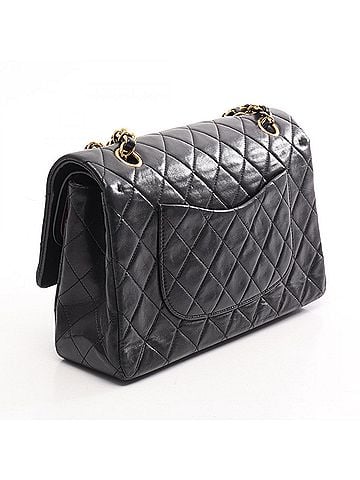 Chanel Chanel Matelassé Double Flap Shoulder Bag/Handbag, Lambskin Leather, Women's, Black (view 2)