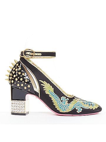 Gucci GUCCI 2017 Runway Caspar dragon embroidered spike ankle strap pump heels EU36 (view 1)