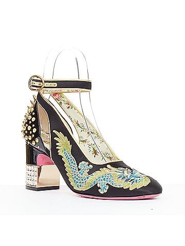 Gucci GUCCI 2017 Runway Caspar dragon embroidered spike ankle strap pump heels EU36 (view 2)