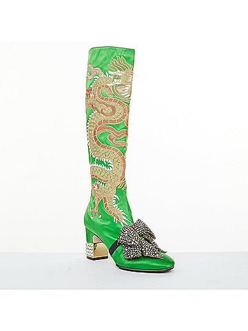 Gucci rare GUCCI 2017 Runway Caspar green satin dragon embroidered boot heels EU39 (view 2)