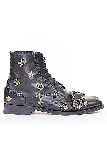 Gucci GUCCI 2018 Runway Queercore bee star embroidery leather brogue boot EU39.5 UK6.5 (view 1)