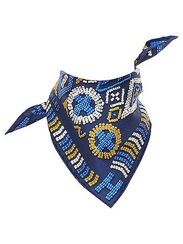 Hermès HERMES Gavroche 45 Kelly en Perles bead print navy blue silk twill scarf (view 1)