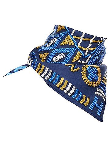 Hermès HERMES Gavroche 45 Kelly en Perles bead print navy blue silk twill scarf (view 2)
