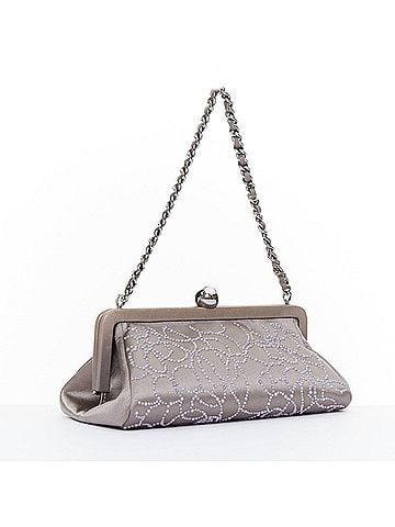 Chanel CHANEL 2000 pink pearl beaded grey satin crystal CC kiss lock frame clutch bag (view 1)