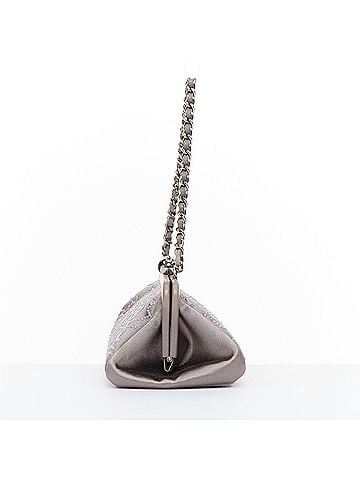 Chanel CHANEL 2000 pink pearl beaded grey satin crystal CC kiss lock frame clutch bag (view 2)