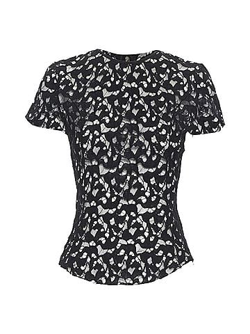Nina Ricci Nina Ricci black sheer lace cap sleeve zip back tshirt top (view 1)