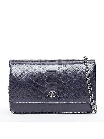 Chanel CHANEL Timeless Classic Flap Wallet on Chain navy scaled leather crossbody bag (view 1)
