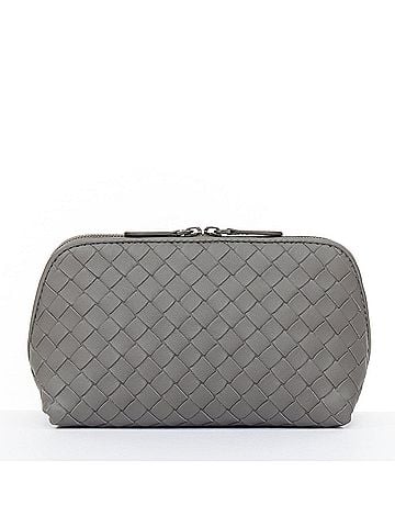 Bottega Veneta BOTTEGA VENETA Intrecciato leather grey travel vanity wash vanity cosmetic pouch (view 1)
