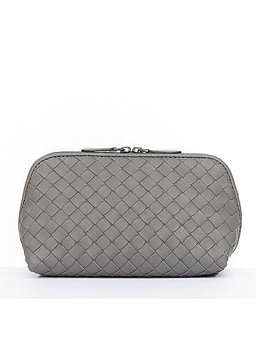 Bottega Veneta BOTTEGA VENETA Intrecciato leather grey travel vanity wash vanity cosmetic pouch (view 2)