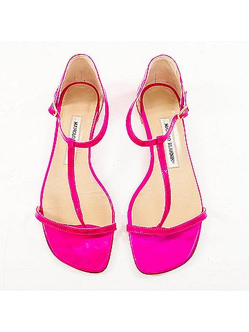 Manolo Blahnik Manolo Blahnik Pink Patent Leather T-Strap Sandals (view 1)