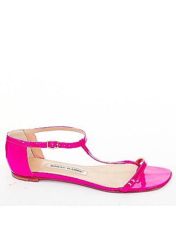 Manolo Blahnik Manolo Blahnik Pink Patent Leather T-Strap Sandals (view 2)
