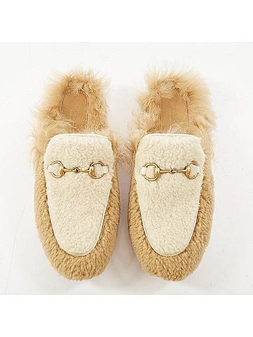 Gucci GUCCI Princetown beige shearling horsebit backless loafer mules EU37 (view 1)