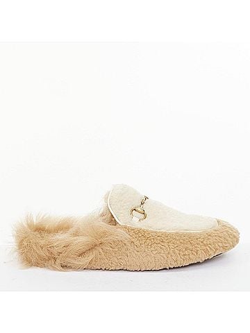 Gucci GUCCI Princetown beige shearling horsebit backless loafer mules EU37 (view 2)