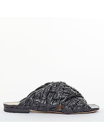 Bottega Veneta Bottega Veneta The Board Black Woven Leather Slide Sandals (view 1)