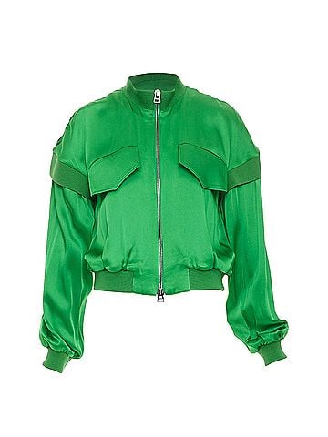 Tom Ford Tom Ford Green Satin Panel Bomber Jacket (view 1)