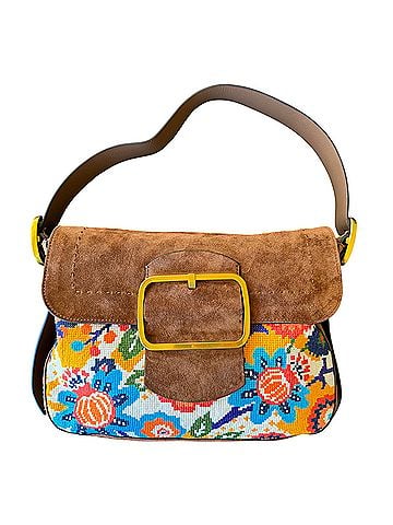 Tory Burch Sawyer Needlepoint Suede Shoulder Bag Leather Shoulder Bag (view 1)
