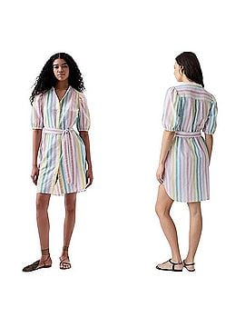Gap Linen Blend Rainbow Stripe Puff Sleeve Dress Casual Dress (view 1)
