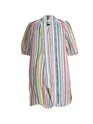 Gap Linen Blend Rainbow Stripe Puff Sleeve Dress Casual Dress (view 2)
