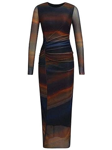Zara Mesh Ruched Maxi Dress Casual Dress (view 1)