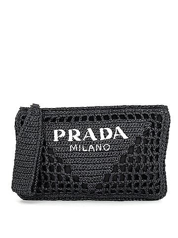 Prada Prada clutch bag, raffia, 1BF129.2A2T, black, handbag, PRADA (view 1)