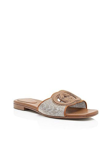 Gucci Gucci Leather Canvas Interlocking G Slides - Size 9 / 39 (view 1)