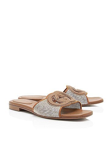 Gucci Gucci Leather Canvas Interlocking G Slides - Size 9 / 39 (view 2)