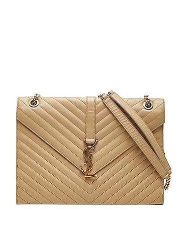 Saint Laurent Saint Laurent Cassandra Envelope YSL Logo Chain Shoulder Bag 354118 Beige Gold Leather Women's SAINT LAURENT (view 1)