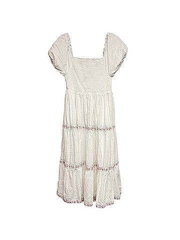 Rachel Zoe White Smocked Tiered Midi Dress With Floral Trim Casual Dress (view 1)
