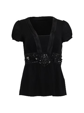ETRO Etro Sequin-Embellished Short Sleeve Blouse in Black Silk (view 1)