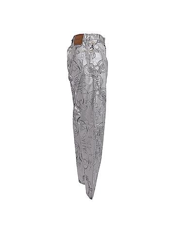 Versace Versace Baroque-Print Barrel Jeans in Metallic Silver Cotton (view 2)