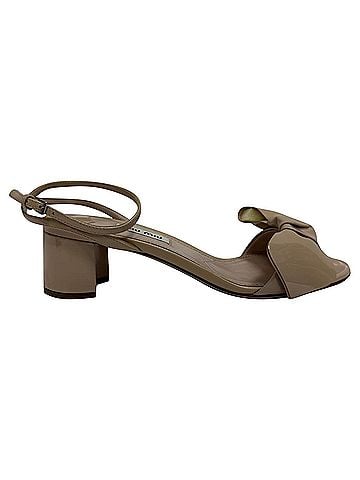 Miu Miu Miu Miu Bow-Embellished Ankle Strap Sandal Heels in Beige Patent Leather (view 1)