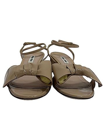 Miu Miu Miu Miu Bow-Embellished Ankle Strap Sandal Heels in Beige Patent Leather (view 2)