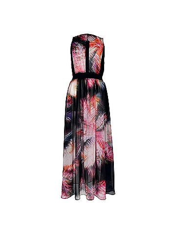 Sandro Sandro Flower Printed Midi Dress in Black Polyester (view 1)
