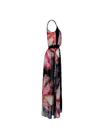 Sandro Sandro Flower Printed Midi Dress in Black Polyester (view 2)