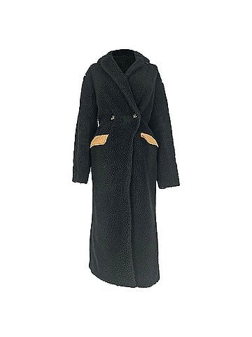 Ganni Ganni Teddy Double-Breasted Coat in Black Polyester (view 1)