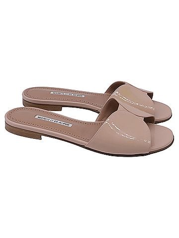 Manolo Blahnik Manolo Blahnik Houramu Slide Sandals in Nude Patent Leather (view 1)