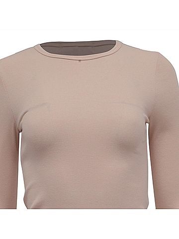 Togs Fashion World Éterne Ribbed-Knit Long Sleeve Top in Light Pink Cotton (view 2)