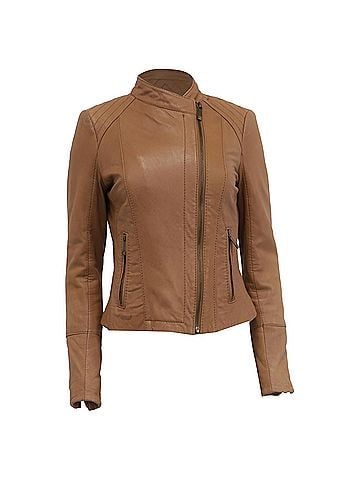 Michael Kors Michael Kors Biker Jacket in Tan Brown Leather (view 1)
