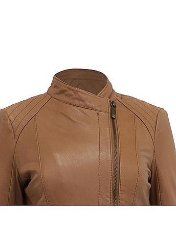 Michael Kors Michael Kors Biker Jacket in Tan Brown Leather (view 2)