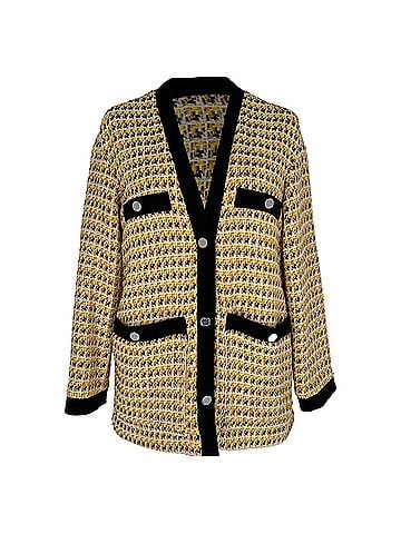 Maje Maje Tweed Pattern Blazer in Yellow Polyester (view 1)