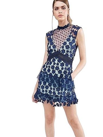 Self-Portrait Floral Appliqué Mesh Inset Mini Dress Cocktail Dress (view 1)